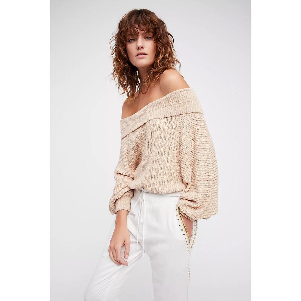 Free People Edessa Off Shoulder Sweater Large Chunky Knit Boxy Fold Neckline